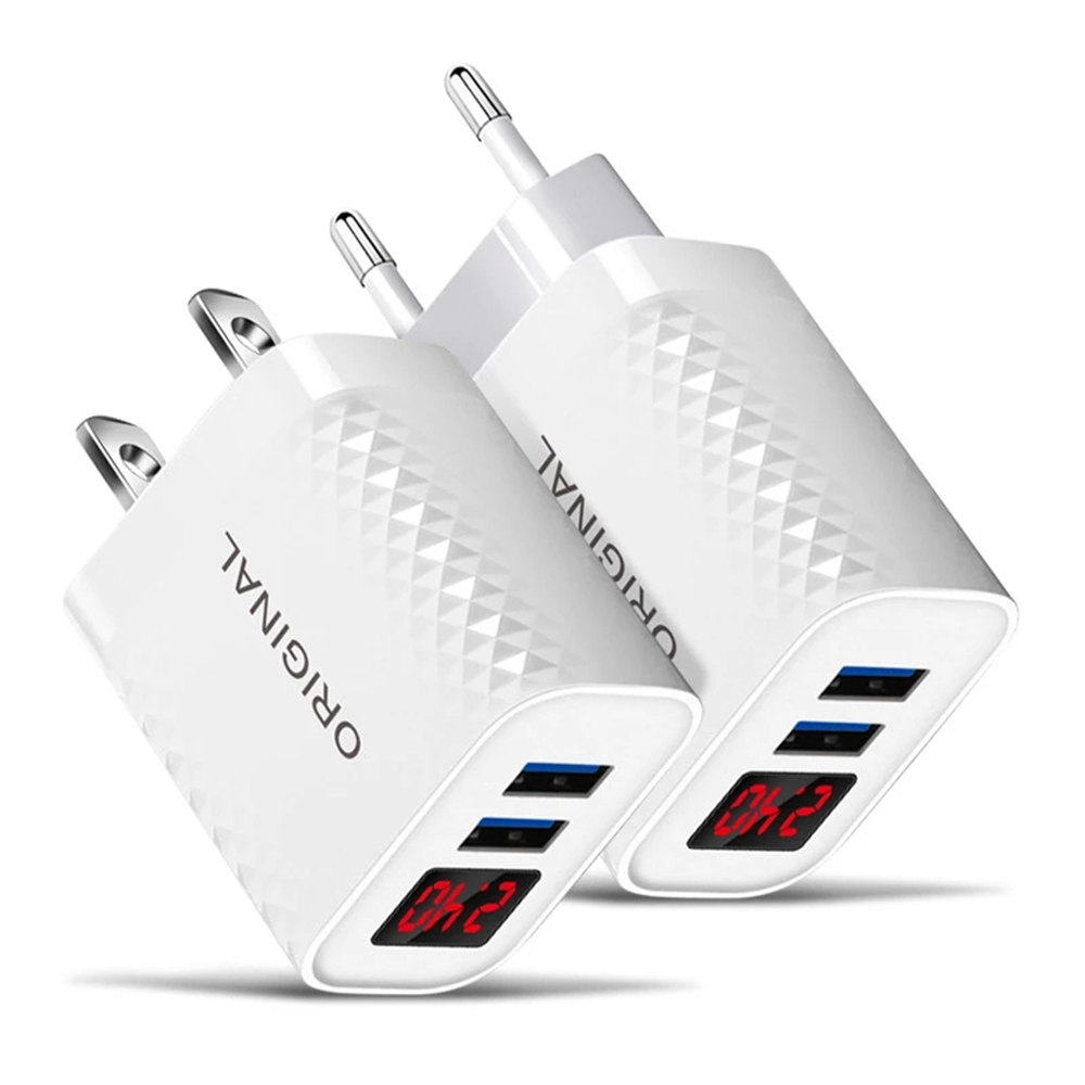 

LED Display 2.4A Fast Chargers Eu US Ac Home travel Wall Charger 2 Ports Adapter For Iphone 11 12 Samsung Gps PC Android phone