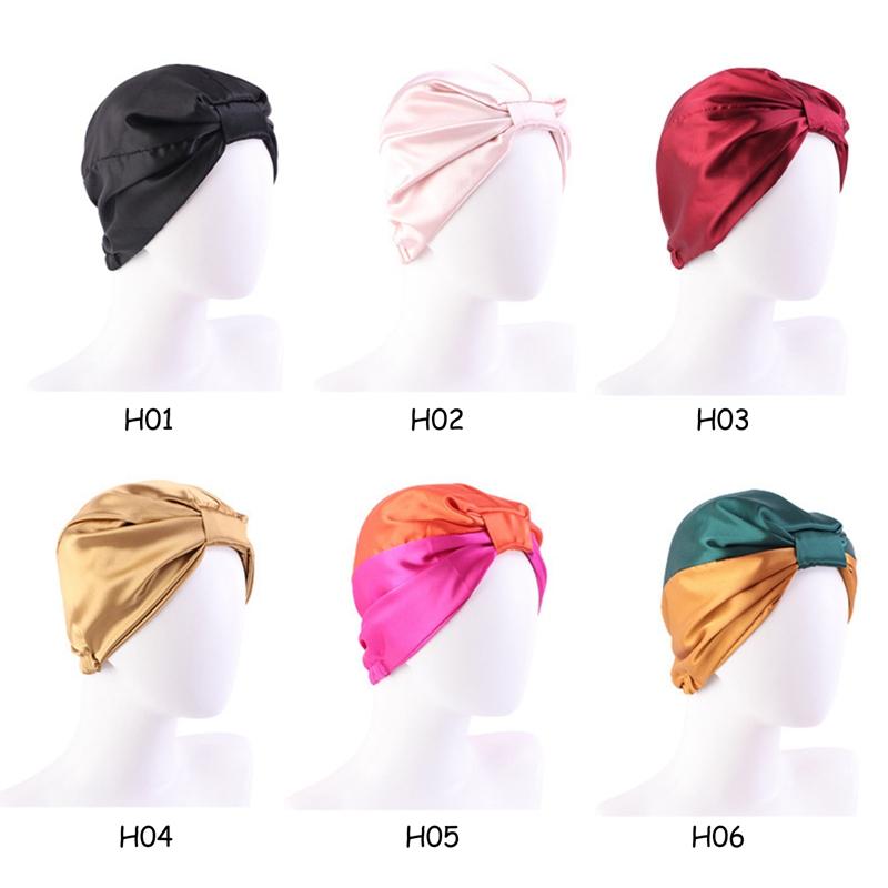 

New Simulation Silk Night Cap Women Accessories Popular Elastic Hair Care Cap Satin Turban Hat Stretch