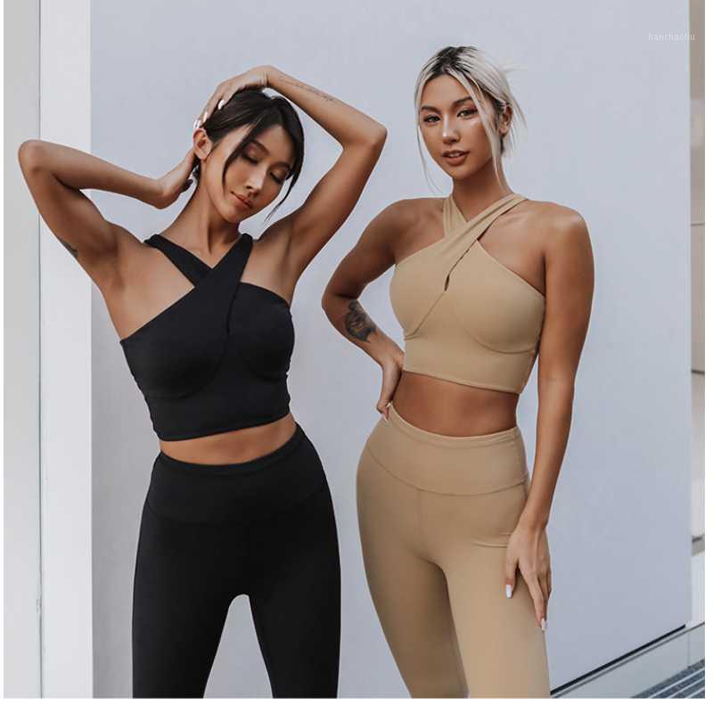 

Women' sexy neck Yoga vest with bra cushion fashion fitness suit double side naked sense running fitness sports dance Bra1, Black