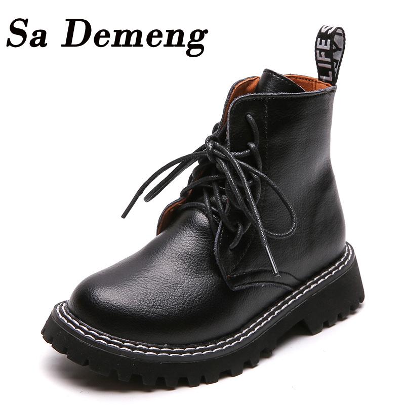 

Children's Genuine Leather Boots British Style Boys Cowhide Mid-calf Short Black Rubber Shoe