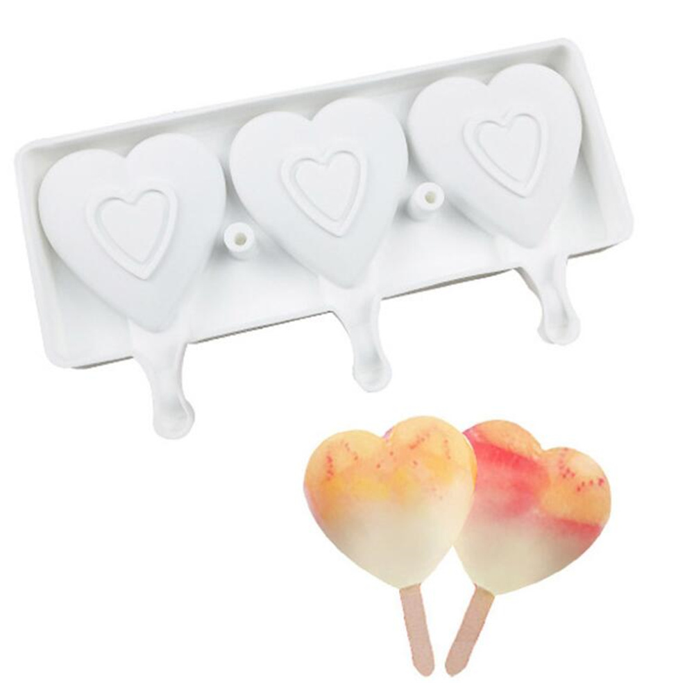 

Food Safe Silicone Ice Cream Mold 3 Cell Heart Shape Frozen Juice Popsicle Maker Dessert Molds Tubs Valentine