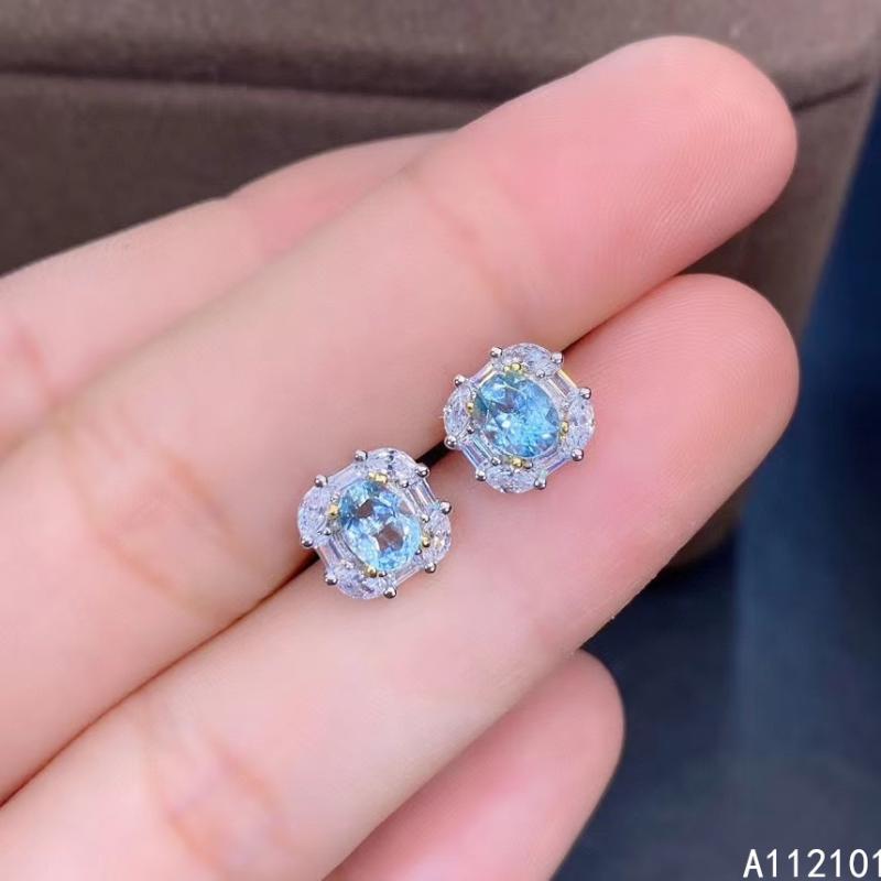 

KJJEAXCMY fine jewelry 925 silver natural Aquamarine new girl luxury earrings hot selling ear stud support test Chinese style