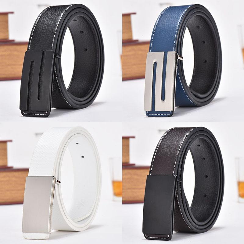 

New Hot Selling Men Belt Fashion Alloy Automatic Buckle Belt Business Affairs Casual Decoration Men's Belts Luxury 3.3CM, White