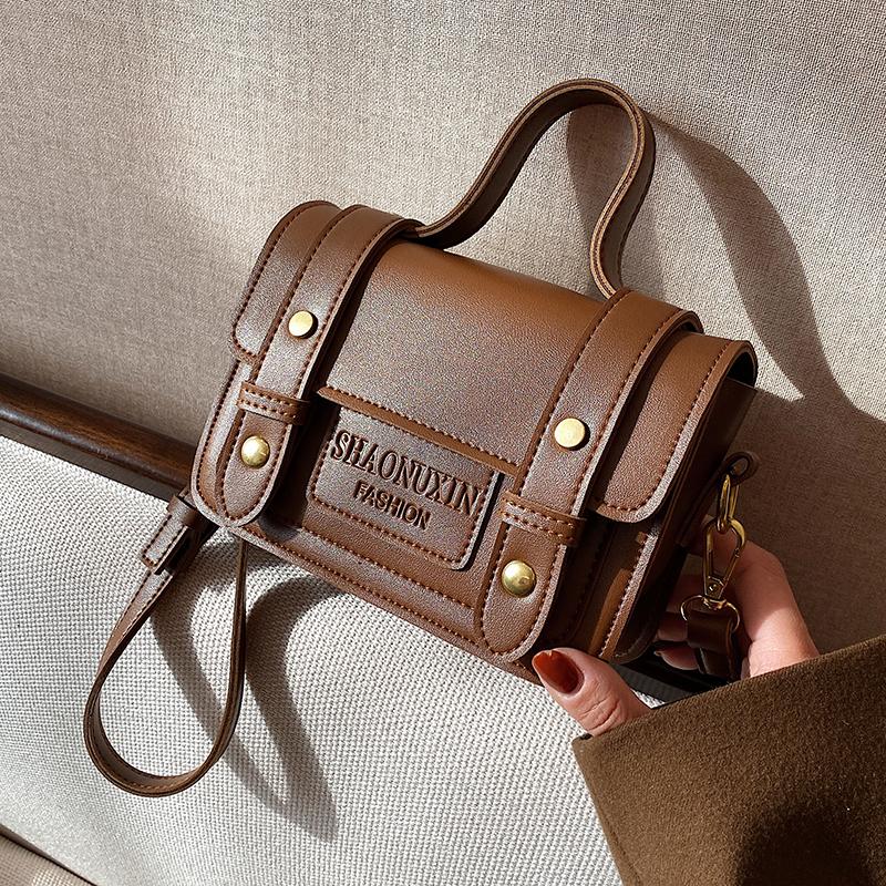 

Vintage letters Magnetic buckle square 2021 Fashion High quality PU Leather Women's Designer Handbag Tote Shoulder Messenger Bag, Black