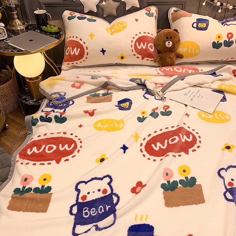 

Thickened Winter Blanket Quilt Noon Sleep Office Sofa Small Cover Blanket Make Bed Single Thermal Flange Coral Velvet