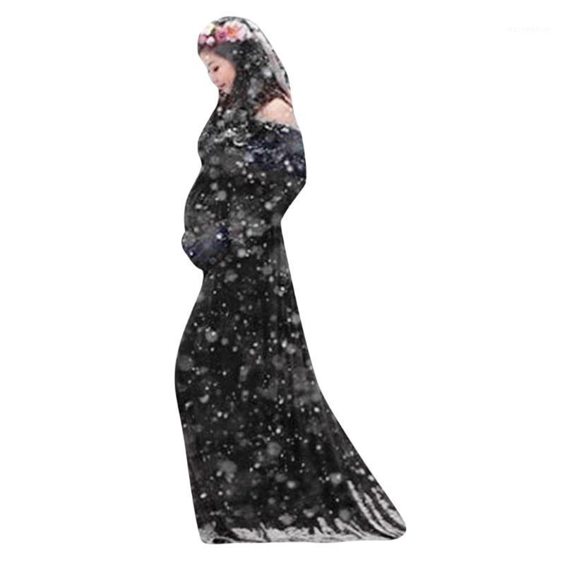 

SAGACE Maternity Women Dress Shoulder Faux Fur Shawl Coat with Mercerized Cotton Long Sleeve Dress Photo Photography Long1, Black