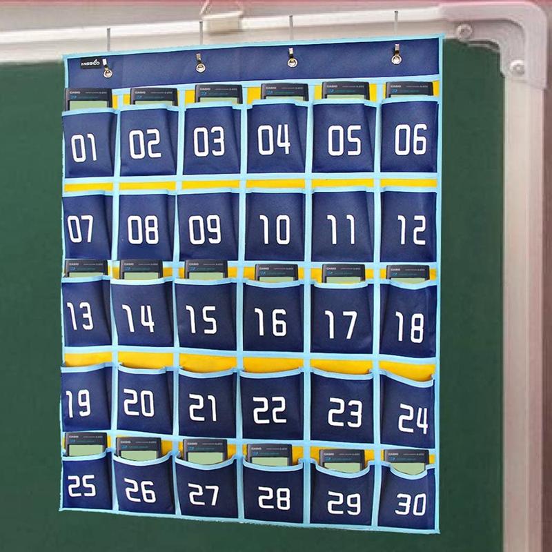 

30 Numbered Pockets Chart Cell Phone Hanging Organizer Hanging Storage Bag for Classroom Calculator Mobile Phone Holders