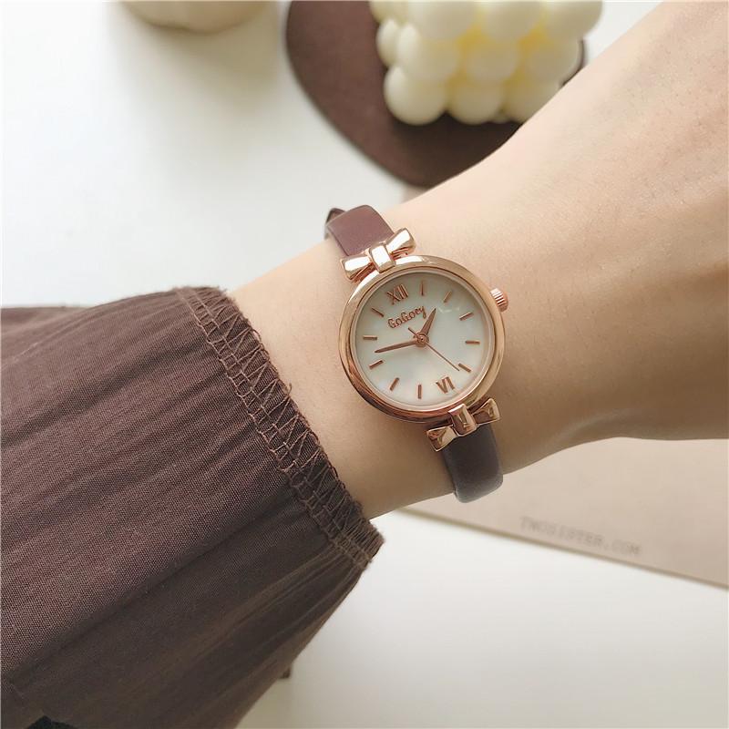 

Wristwatches Simple Qualities Women Watches Bowknot Design Retro Ladies Leather Fashion Brand Conch Face Female Quartz Clock, Brown