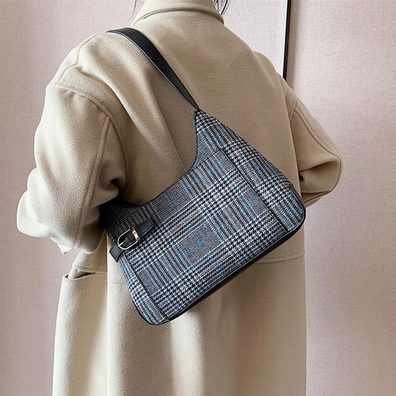 

Woolen Retro Bag 2021 New Trendy Net Red Fashion Portable Female Bag Shoulder Armpit Wild Ins Lattice, Black