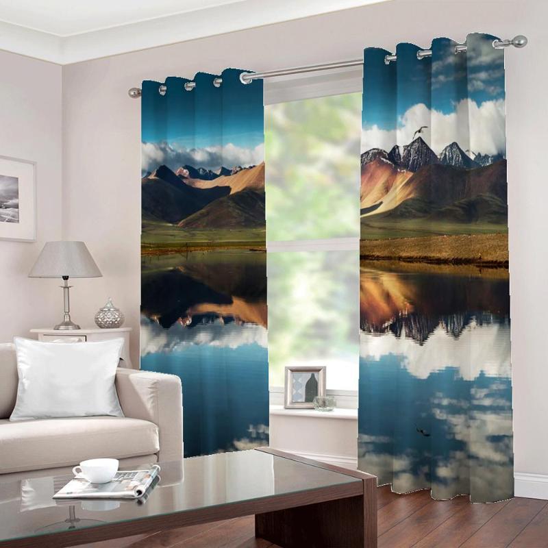 

Custom 3 D Blackout Curtain for Living room alpine River reflection beautiful Photo scenery Drapes Sets (Left and Right side), As pic