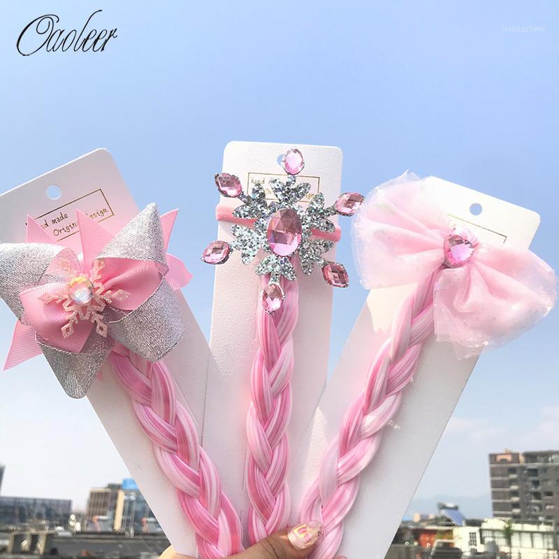 

New Princess Pigtail Elastic Hair Band for Girls with Twist Braid Wig Lace Bow Sequin Snowflake Hair Ties Scrunchies Headwear1