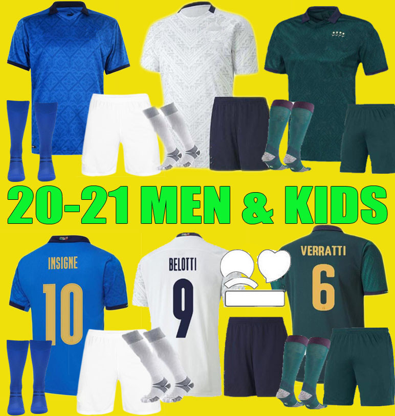 

20 21 italy home soccer jersey Men Kids KITS 2020 2021 italia maglie da calcio Verratti Jorginho Romagnoli Immobile football shirts Sets, 2020 away kit
