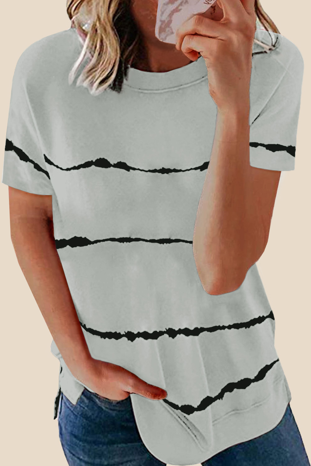 

Short-sleeved t-shirt women European and American summer new products striped pattern loose round neck ladies tops