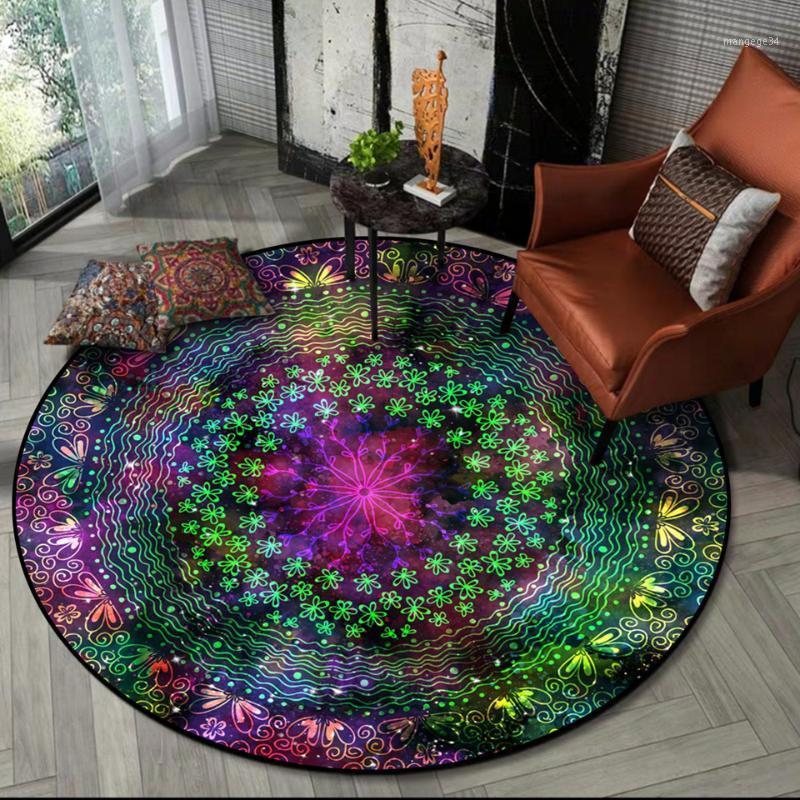 

Retro Ethnic Style Purple Mandala Round Carpet Mat Colorful Starry Sky Geometric Flower Center Rug For Living Room Fashion1