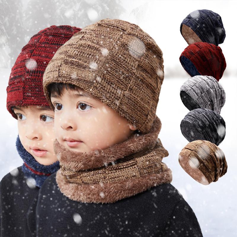

2021 Child Winter Knitted Hat And Scarf Gloves Set Boy Girls Warm Plush Hat 2 Piece Sets Kids New Outdoor Ski Cap Scarves, Kid with scarf