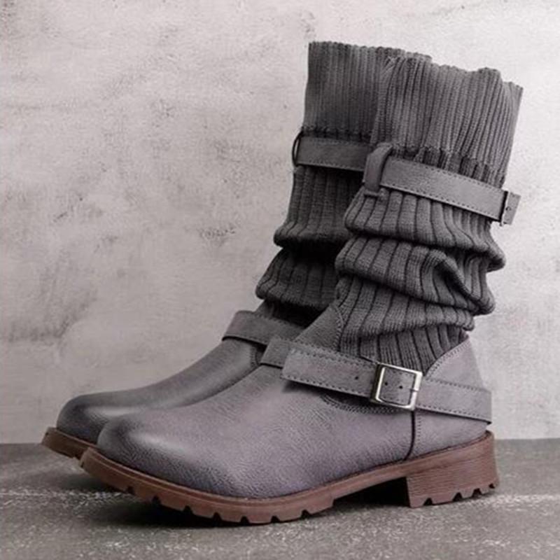 

2020 autumn winter long boots women fashion flats black grey stretch boots female shoes larger size women shoes botines VT15051