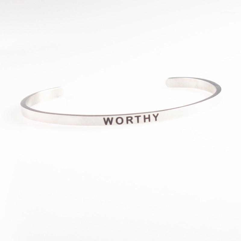 

DROP SHIPPING,WORTHY 316L Stainless Steel Bar Bangle Positive Inspirational Quote Cuff Mantra Bracelets FOR WOMEN1