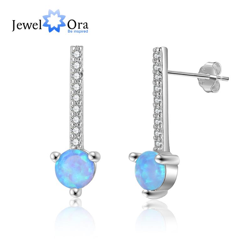 

925 Sterling Silver Round Blue Opal Earrings for Women Cubic Zirconia Stud Earrings Birthday Gift for Girls (Jewelora EA103330)