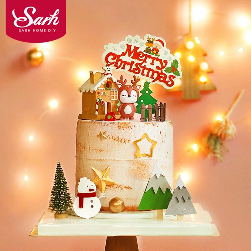 

Merry Christmas Santa Snowman Cake Topper Felt Xmas Tree Deer Decor for Baby Shower Baking Supplies Happy New Year Love Gifts