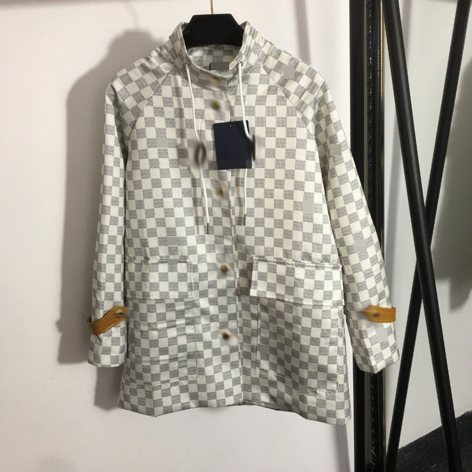 

2022 Gray Plaid Print Women' Trench Coats Brand Same Style DH99