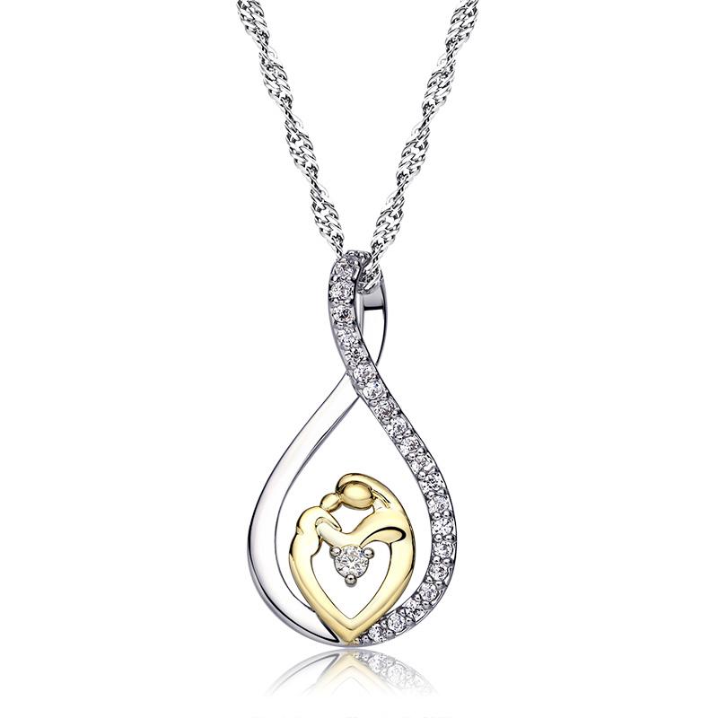 

Golden/silver Color Hanging Water-wave Chain Pendant Necklace Cubic Zirconia Love Heart Style