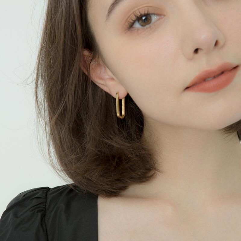 

Stud NPKDS Fashion Jewelry Exquisite Geometric Earrings Hoops For Women Yellow Gold Color Simple Elegant 2021 Arrival