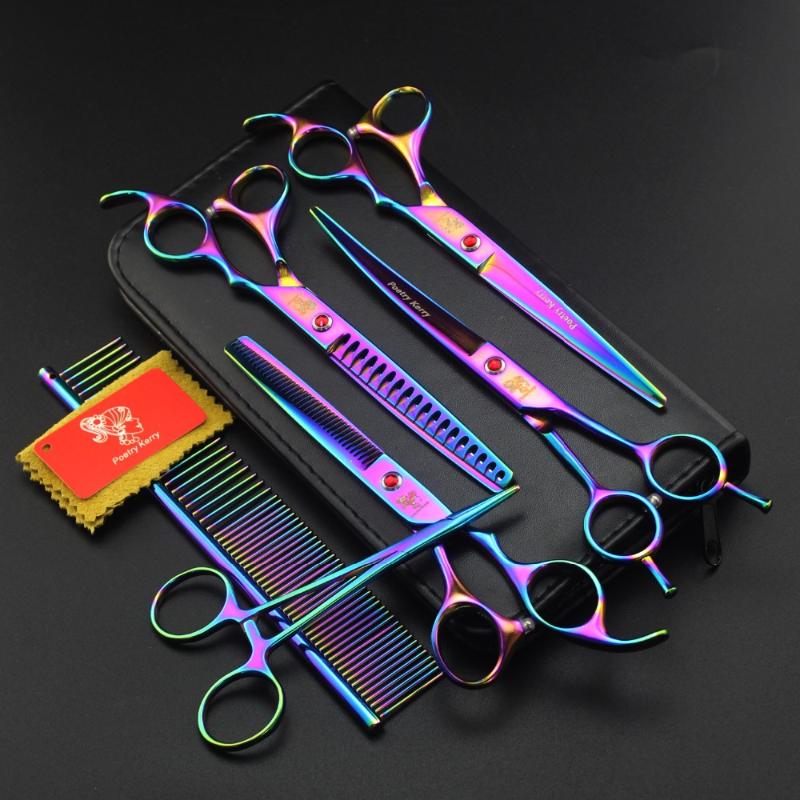 

7inch Pet grooming scissors sets,pet scissors,STRAIHT & 2 THINNING & CURVED scissors 4pcs/ set 8 COLOR available