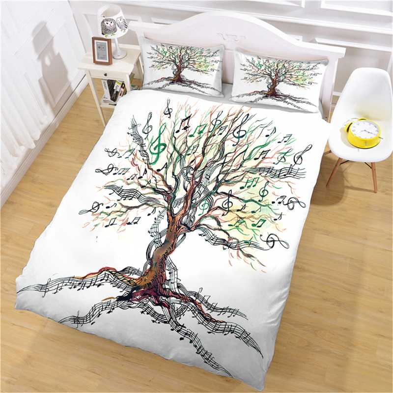 

Duvet Cover Set, Musical Tree Clef Nature Illustration Leaves Creative Design,Decorative 3 Piece Bedding Set with 2 Pillow Shams, As pic