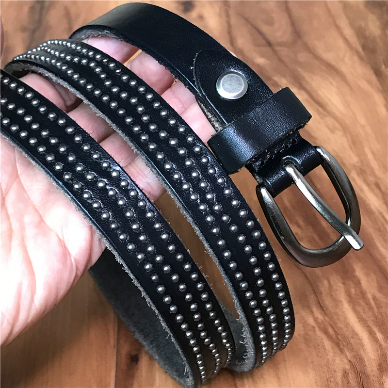 

Vintage punk rivet genuine leather metal belts for women reap thin female cowgirl belt red wbt0077 OOXD, Black