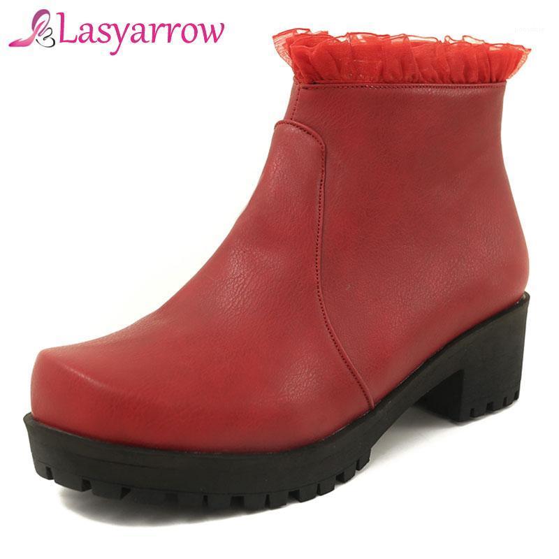 

Lasyarrow 2020 ankle boots for women square toe platform women boots fashion ladies autumn winter shoe retro1, Black