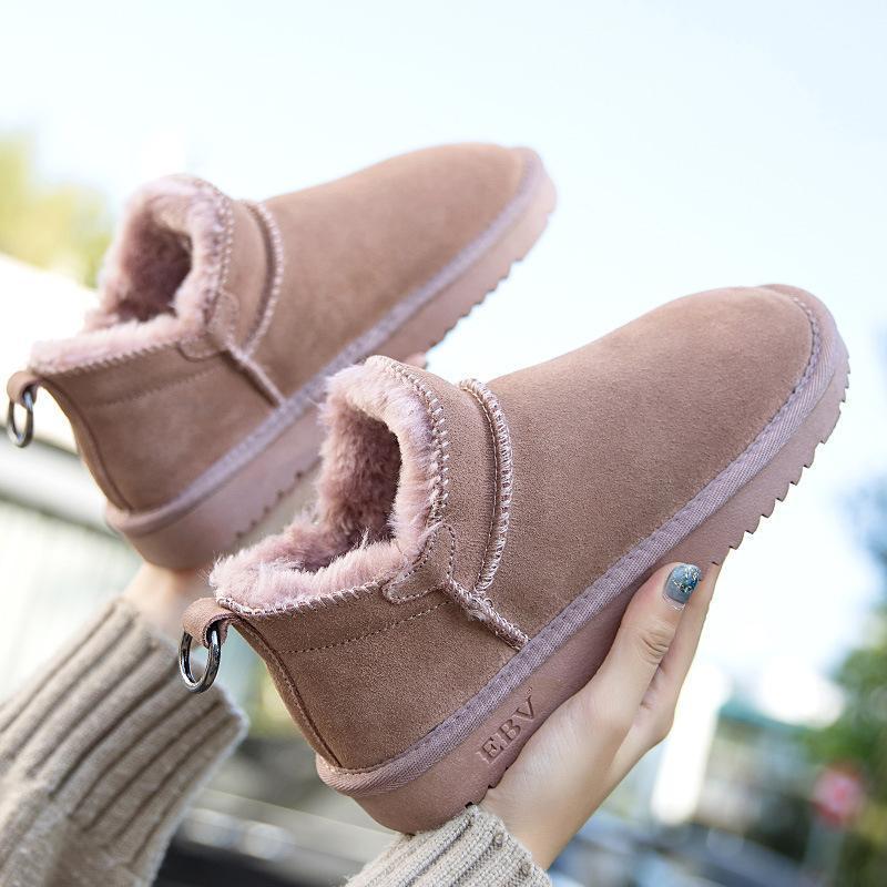 

Anti-slip Short Ankle Boots Bread Shoes Short Tube Cotton Shoes Leather Snow Boots Women New Design Winter Warm Size 35-421, Khaki