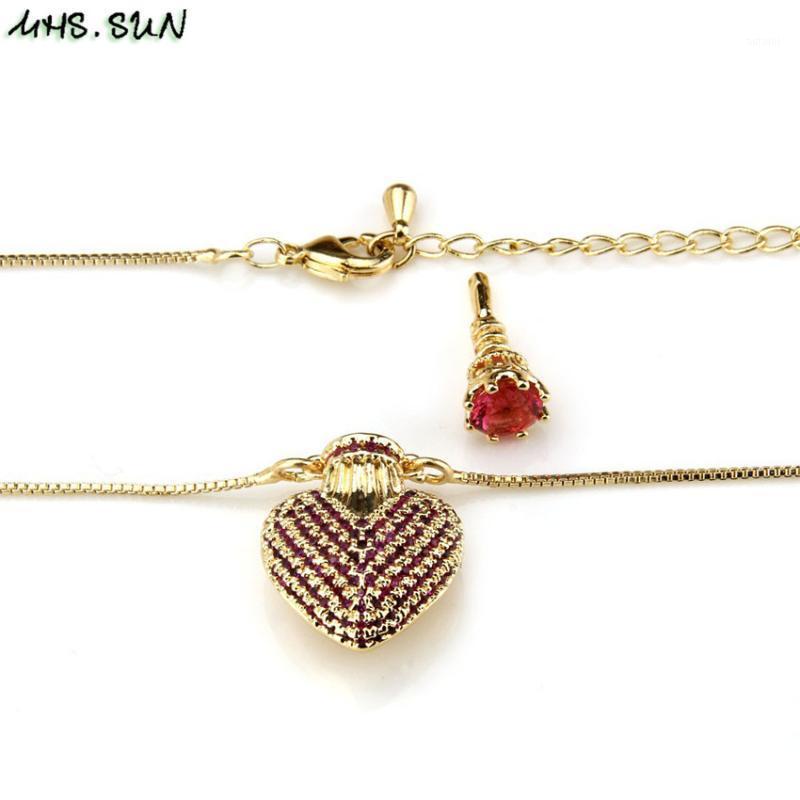 

MHS.SUN Elegant Lady Perfume bottle design necklace heart zircon pendants gold women chain necklace fragrances jewelry gift 1pc1