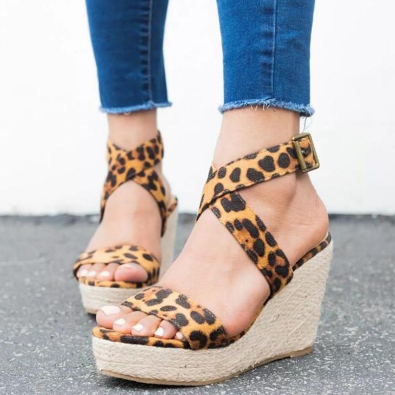 

Women Cross-tied Platform Wedges Sandals Summer 2021 Gladiator High Heel Luxury Ladies Sandals Women Designers Shoes Leopard