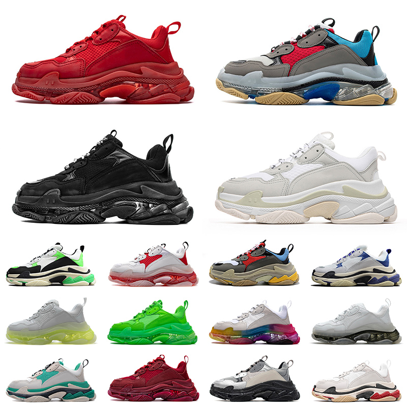 

Triple S Paris 17FW Trainers mens womens Clear Sole Crystal Bottom Designer Platform Casual Shoes Dad Shoes Vintage Triple White Sneakers, C26 36-45