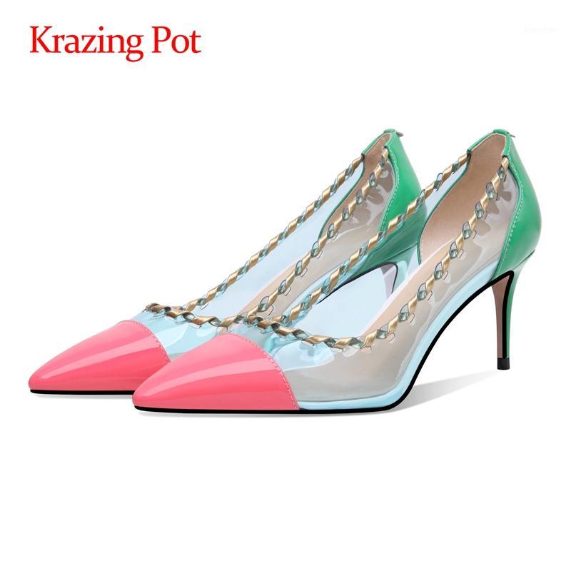 

Krazing Pot 2020 autumn jelly shoes mixed colors high street fashion pointed toe thin high heels slip on shallow women pumps L801, Rosy red
