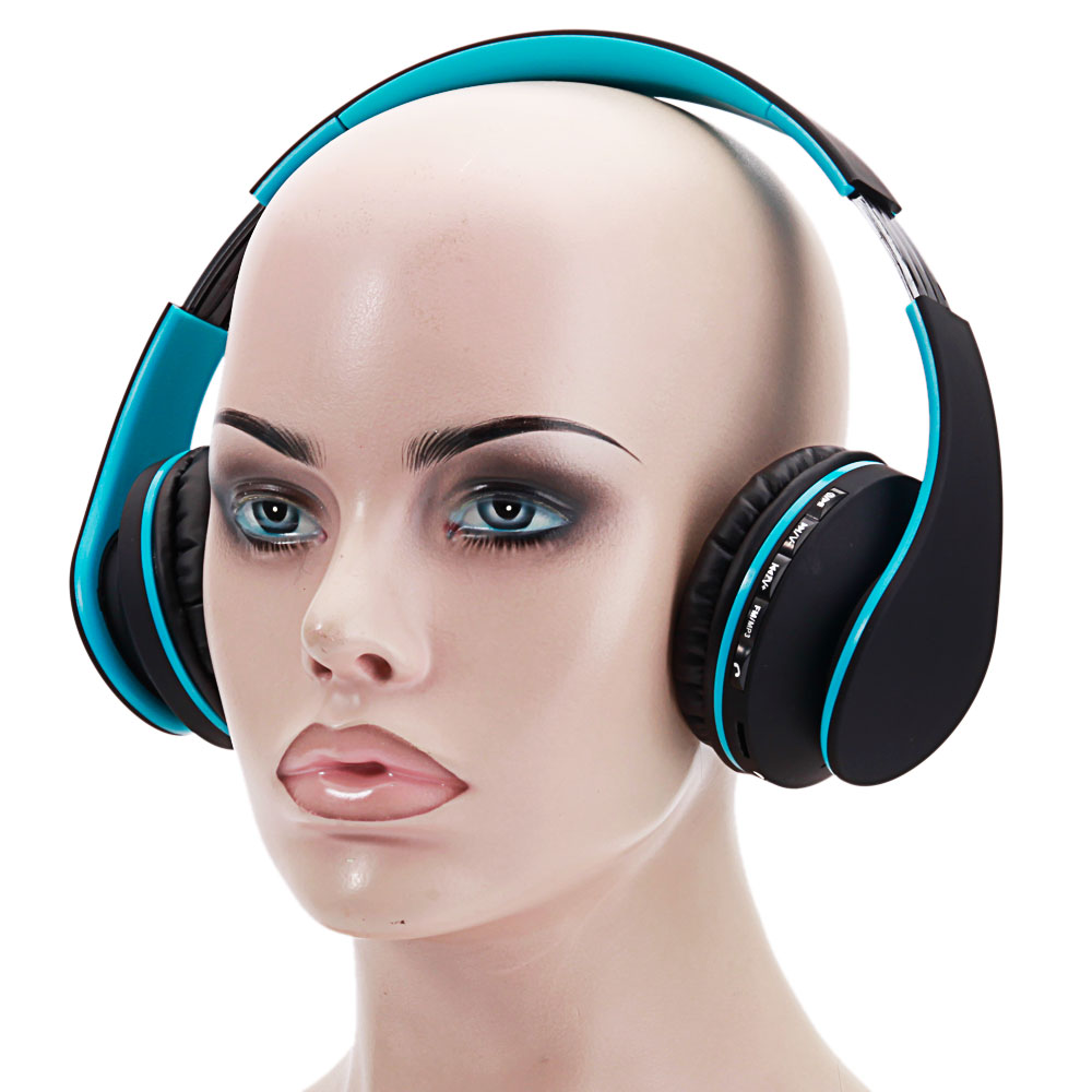 HY-811 Foldable FM Stereo MP3 Player Wired Bluetooth Headset Black & Blue Color Sport Heapphones Hot Sale-image-624455027