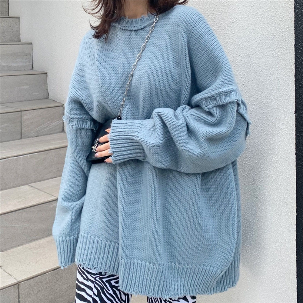 

2021 New Women Knitted Sweater Korean Plain Loose Style Female Long Sleeve Cardgain Autumn Winter Japan Fashion Jumpers Tops DZN2, Gray