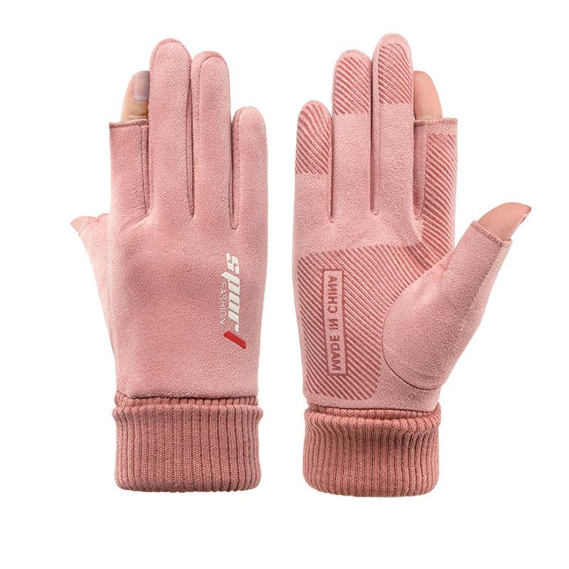 

Men's and women's suede autumn gloves winter outdoor finger writing plus velvet touch screen sports warm gloves