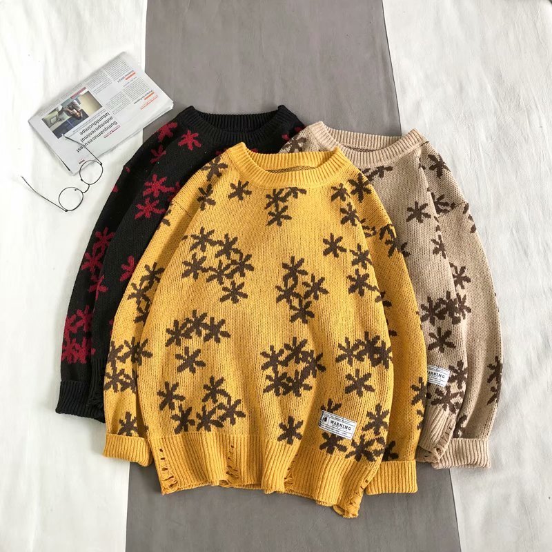 

2021 Outono Inverno Quente Coreano Mulheres Suteres Vintage Manga Longa Floco De Neve Malha Jacquard Jumper Femme Doce Kawaii Camisola J9WH, 8717 yellow