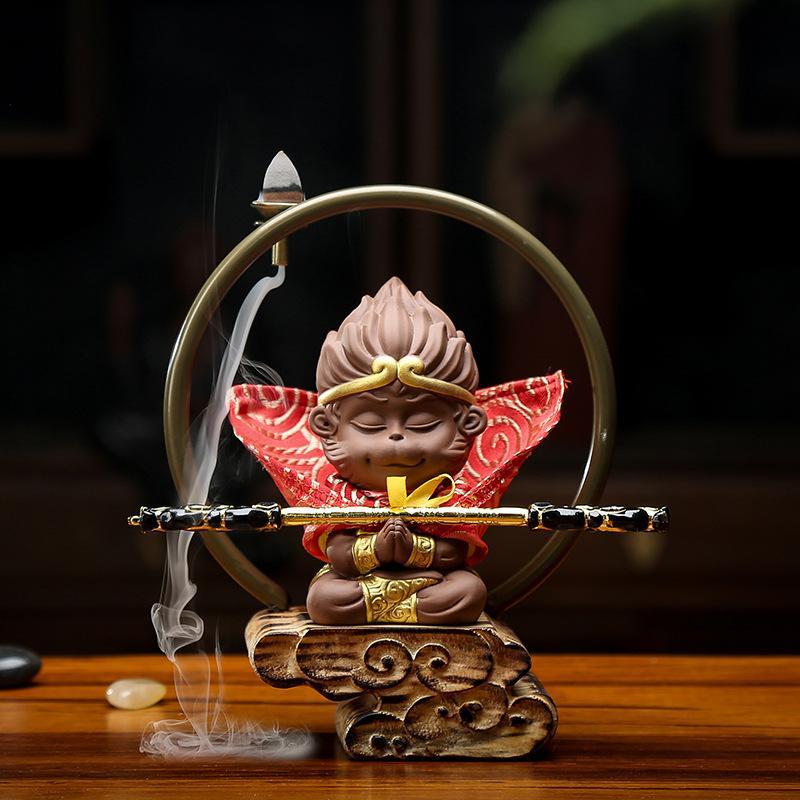 

Sun Wukong Smoke Waterfall Incense Burner Monkey King Backflow Incense Burner Ceramic Mountain River Handicraft Holder