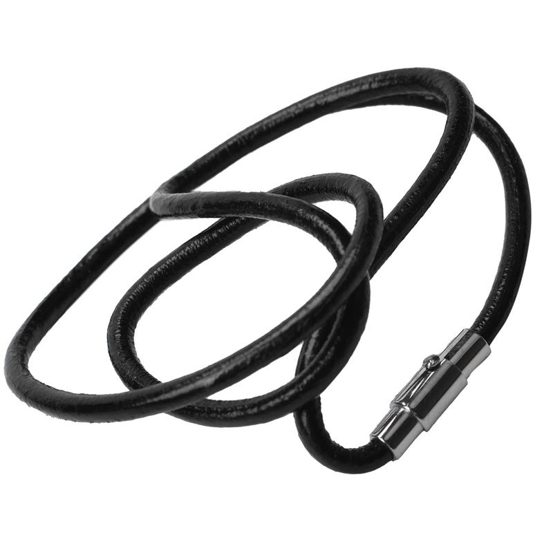 

Jewelry Man Woman Chain, stainless steel netic clasp armor chain leather cord necklace, Black - m wide - 45cm long