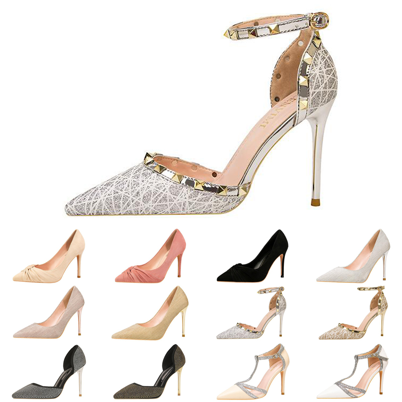 

newest luxury 10cm high heels fashion women casual shoes elegant sexy sequins wedding glitter spikes Dress size 35-40, #1