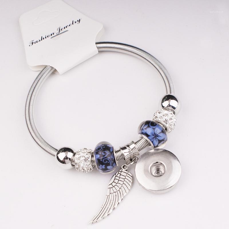 

18mm 12mm love crystal feather snap button jewelry Elastic bracelet BC57011