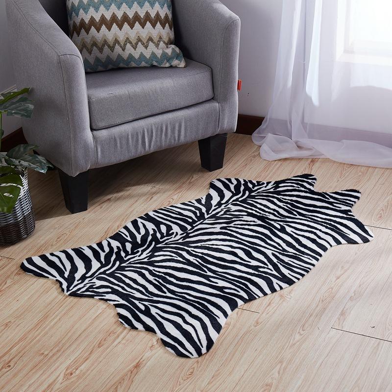 

RAYUAN Plush Carpet Imitation Cow Zebra Skin Leopard Pattern Bedroom Bedside Carpet Fiber Printing Doormat