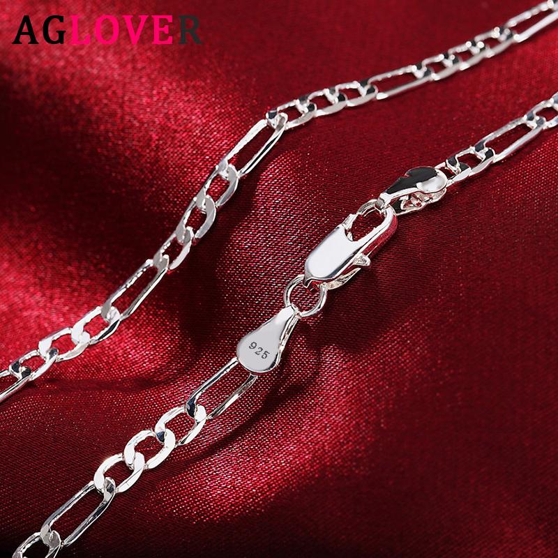 

Chains AGLOVER 925 Sterling Silver 16/18/20/22/24/26/28/30 Inch 4MM Link Necklace For Woman Man Fashion Wedding Jewelry Gift