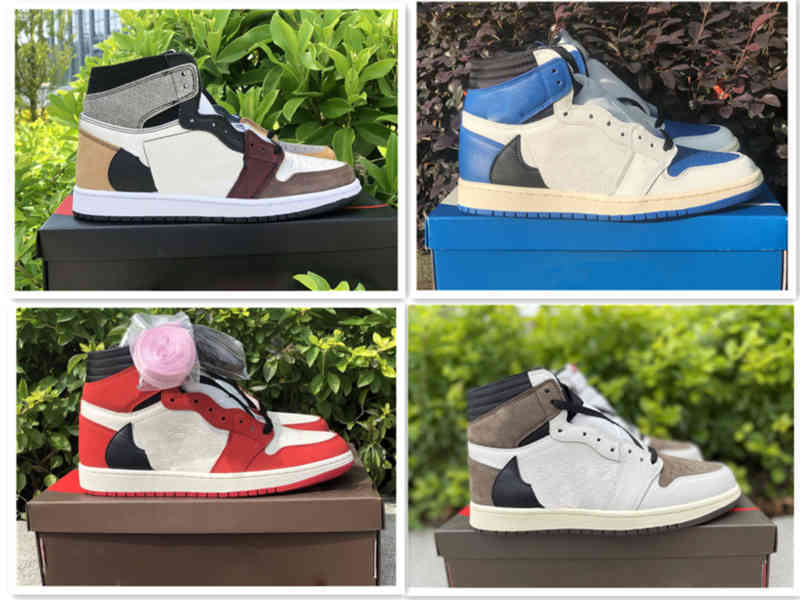 

2021 Authentic High Travis Scotts Jumpman 1 1s Basketball Shoes Mens Fragment design OG SP Sports Trainers Sneakers Chaussures With Box size