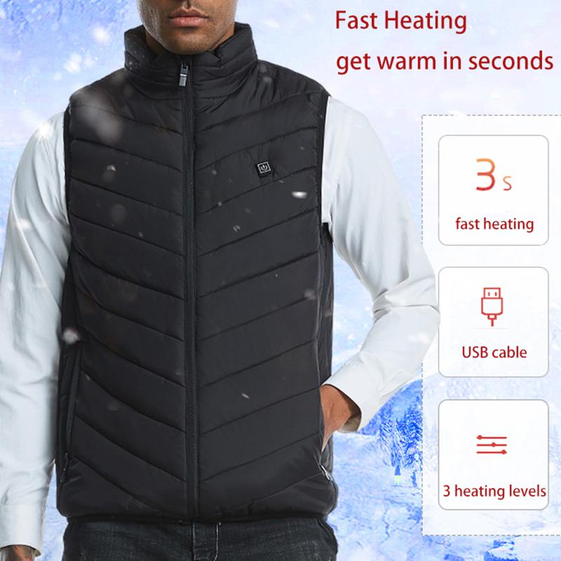 

Fashion Men Electric Heated Vest Heating Waistcoat Padded Thermal Warm Outdoor Jackets Winter USB Heaters, Black