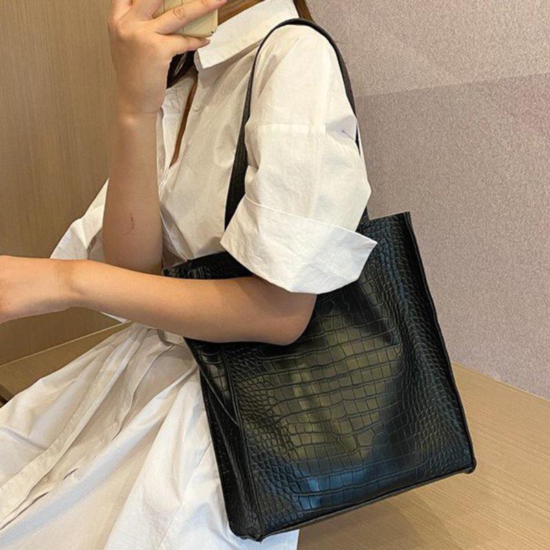 

Crocodile Pattern Women Shoulder Bag Brand Desgin PU Leather Ladies Handbag High Capacity Casual Tote Top-Handle Bucket Bags, Black