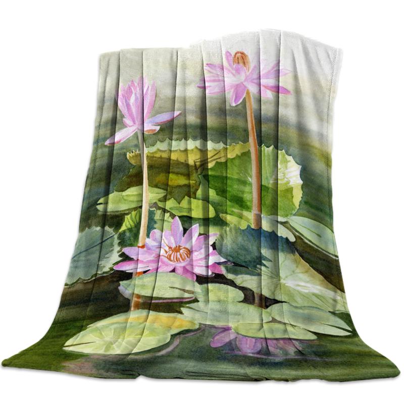

River Surface Plant Lotus Lotus Leaf Stamen Flannel Blanket Soft Throw Blanket Warm Microfiber Blankets for Beds