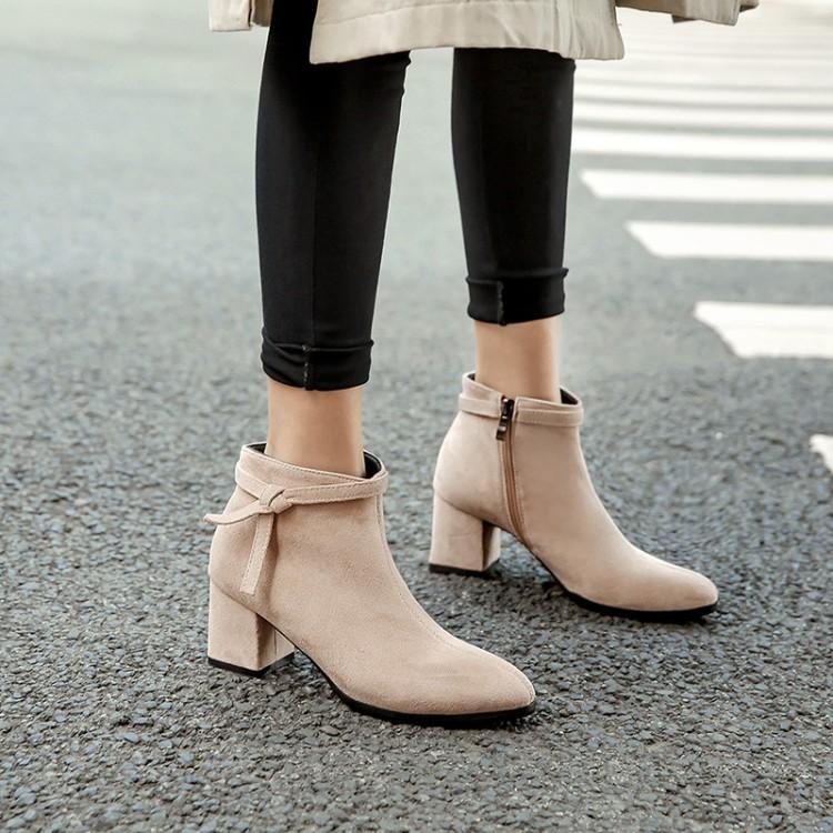 

Big Size 9 10 11 boots women shoes ankle boots for women ladies shoes woman winter Zipper tip with side strap, Beige